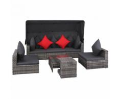 vidaXL Set Divani da Giardino 7 pz con Cuscini in Polyrattan Grigio