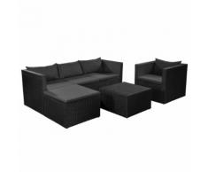 vidaXL Set Divani da Giardino 4 pz in Polyrattan Nero e Grigio