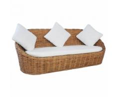 vidaXL Divano a 3 Posti con Cuscini in Rattan Naturale