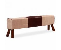 vidaXL Panca in Vera Pelle e Tela Beige e Marrone 160x28x50 cm