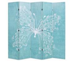vidaXL Paravento Pieghevole 200x180 cm Stampa Farfalla Blu