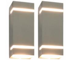vidaXL Lampade da Parete da Esterno 2 pz 35 W Argento Rettangolari