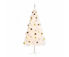 vidaXL Albero di Natale Artificiale Decorato Palline LED 180 cm Bianco