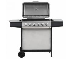 vidaXL Barbecue Griglia a Gas 6 Fornelli Acciaio Inossidabile Argento