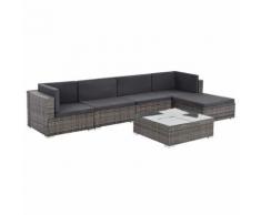 vidaXL Set Divani da Giardino 6 pz con Cuscini in Polyrattan Grigio