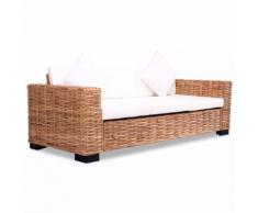 vidaXL Divano a 3 Posti in Rattan Naturale
