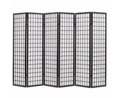 vidaXL Paravento Pieghevole 6 Pannelli Stile Giapponese 240x170cm Nero