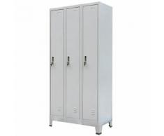 vidaXL Armadio con 3 Armadietti in Acciaio 90x45x180 cm Grigio