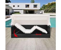 vidaXL Divano da Esterno con Baldacchino in Polyrattan Nero