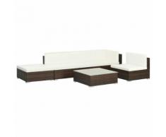 vidaXL Set Divani da Giardino 6 pz con Cuscini in Polyrattan Marrone