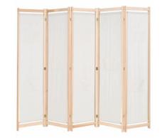 vidaXL Paravento a 5 Pannelli Crema 200x170x4 cm in Tessuto