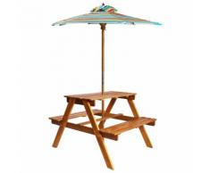 vidaXL Tavolo Picnic per Bambini con Ombrellone 79x90x60cm in Acacia