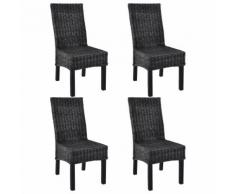 vidaXL Sedie Sala da Pranzo 4 pz in Rattan Kubu e Legno di Mango Nere