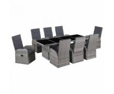 vidaXL Set da Pranzo da Giardino 9 pz con Cuscini in Polyrattan Grigio