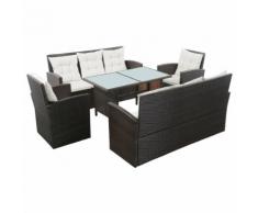 vidaXL Set Divani da Giardino 5 pz con Cuscini in Polyrattan Marrone