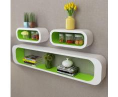 vidaXL Mensole a Parete 3 pz Bianco Verde in MDF a Cubo per Libri/DVD