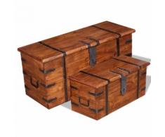 vidaXL Cassapanca in Legno Massello Set 2 pz