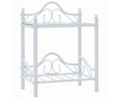 vidaXL Comodino in Acciaio e Vetro Temperato 45x30,5x60cm Bianco