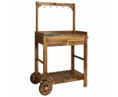 vidaXL Carrello da Cucina da Giardino in Acacia 92x43,5x141,5 cm