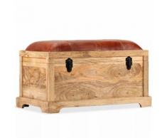 vidaXL Cassapanca in Vera Pelle e Legno Massello di Mango 80x44x44 cm