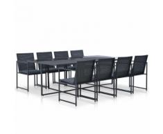 vidaXL Set da Pranzo da Giardino 9 pz con Cuscini in Polyrattan Nero