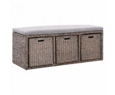 vidaXL Panca in Giunco con 3 Ceste 105x40x42 cm Grigio