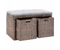 vidaXL Panca in Giunco con 2 Ceste 71x40x42 cm Grigio