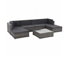 vidaXL Set Divani da Giardino 7 pz con Cuscini in Polyrattan Grigio