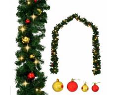 vidaXL Ghirlanda di Natale Decorata con Palline e Luci a LED 5 m