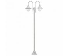vidaXL Lampione da Giardino E27 220 cm Alluminio 2 Lampade Bianco