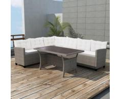 vidaXL Set Divani da Giardino 3 pz con Cuscini in Polyrattan Grigio