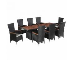 vidaXL Set da Pranzo da Giardino 9 pz con Cuscini in Polyrattan Nero