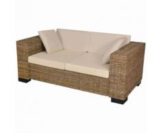 vidaXL Divano a 2 Posti 7 pz in Rattan Naturale