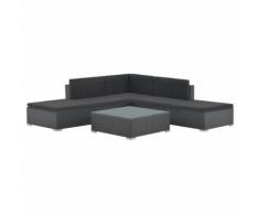 vidaXL Set Divani da Giardino 6 pz con Cuscini in Polyrattan Nero