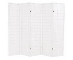 vidaXL Paravento Pieghevole 5 Ante Stile Giapponese 200x170cm Bianco