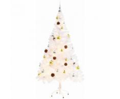 Albero di Natale Artificiale Decorato Palline LED 150 cm Bianco