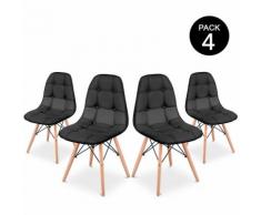 Pack 4 Sedia Sena Button da pranzo colore Nero design imbottito – McHaus