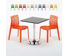 Tavolino Quadrato Nero 70x70cm Con 2 Sedie Colorate Interno Bar GRUVYER MOJITO | Arancione