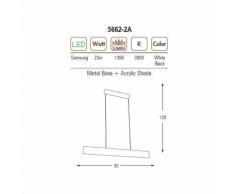 Lampada a Sospensione Toros Lampadario - da Soffitto - Nero in Metallo, 92 x 15 x 120 cm, 1 x LED,