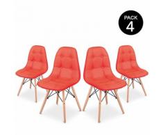 Pack 4 Sedia Sena Button da pranzo colore Rosso design imbottito – McHaus