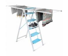 Stendibiancheria, Stendibiancheria domestico multifunzione, 5 ripiani, Altezza 188 cm, Bianco/Blu,