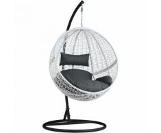 poltrona sospesa in polyrattan con piedistallo, rotonda bianco