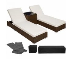 2 lettini in alluminio e polyrattan + tavolo - sdraio, sdraio da giardino, lettini da spiaggia