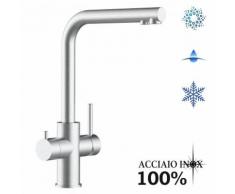 Rubinetto 5 vie per sistemi acqua gasata/aromatizzata e filtro depurazione canna a L - acciaio