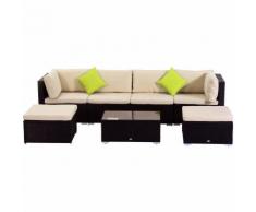 Outsunny Set Mobili da Giardino in PE Rattan 7 Pezzi Divano e tavolino con Cuscini, Nero