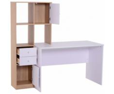 Homcom Scrivania con Scaffalatura 5 Ripiani e 2 Cassetti in Legno, Bianco Rovere, 153x60x148cm