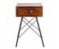 Maisons du Monde Comodino ad 1 cassetto in pelle marrone e metallo nero Sullivan