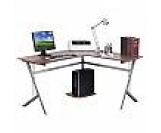 Hjh Scrivania per computer POLUX, molto ampia, cm 76x155x55, con supporto per PC, in color noce