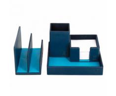 DUDU Set da Scrivania in Pelle per Ufficio 4 pz con Svuotatasche Porta Penne Porta Lettere Porta Block Notes Blu