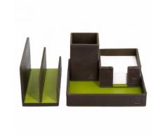 DUDU Set da Scrivania in Pelle per Ufficio 4 pz con Svuotatasche Porta Penne Porta Lettere Porta Block Notes Woods